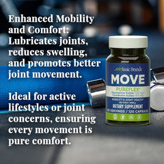 Basic Brands Move Pureflex capsules close-up of supplement capsules.