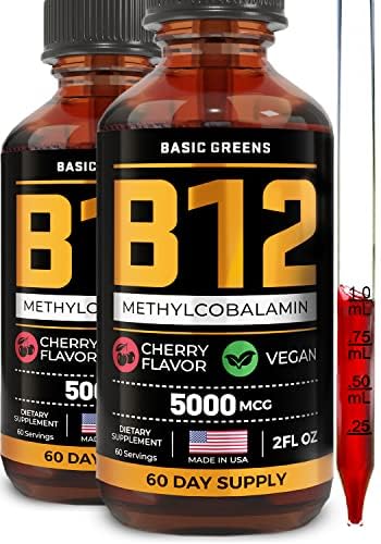 Basic Greens B12 drops bottle for daily energy support