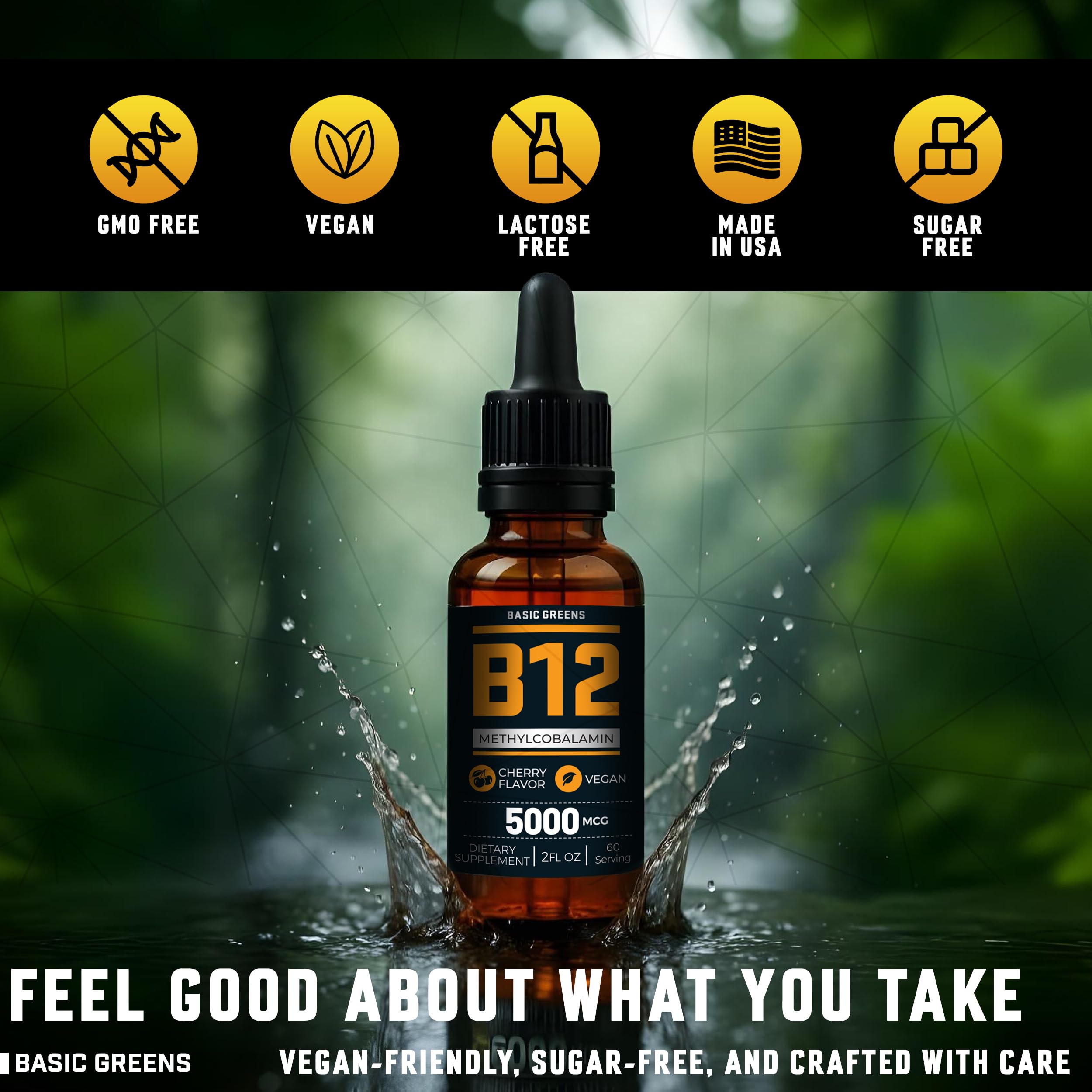 Basic Greens B12 drops cherry flavor with clean taste