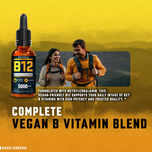 Basic Greens B12 drops dropper enables rapid sublingual absorption
