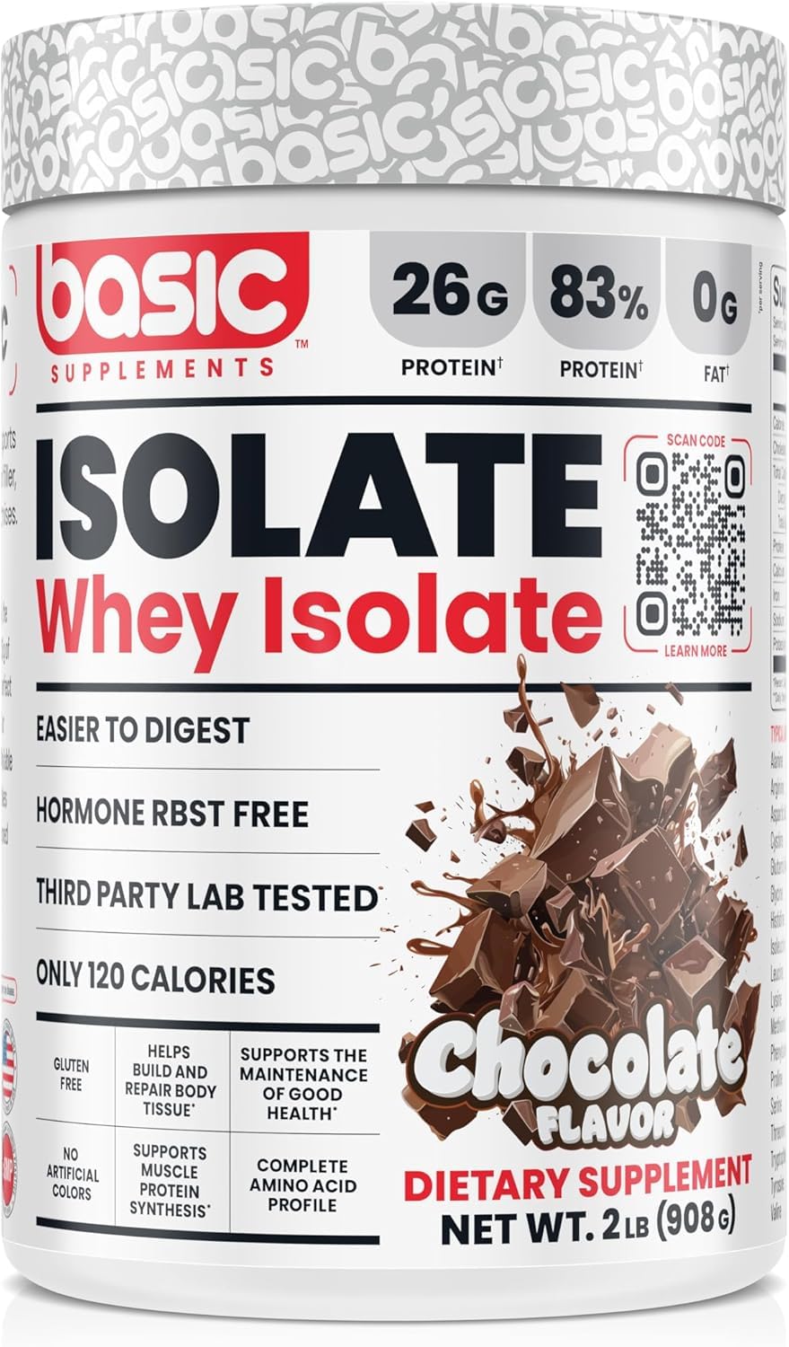 Basic Supplements Basic Whey Protein Isolate bottle pouring to highlight rapid absorption