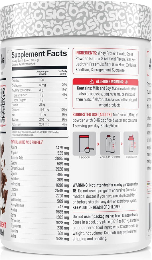 Basic Supplements Basic Whey Protein Isolate scoop stirred into a shake for high protein