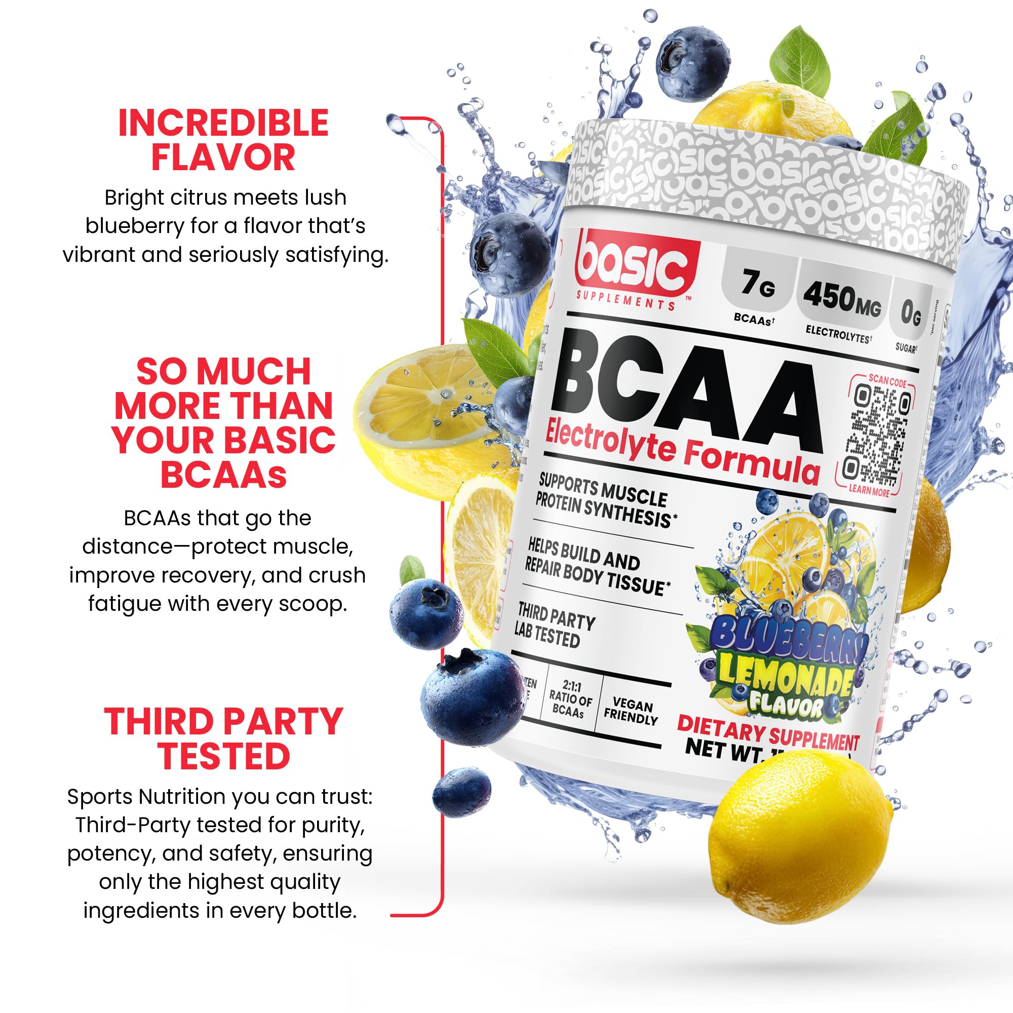 BASIC SUPPLEMENTS BCAA Powder label closeup highlights vegan and gluten-free credentials