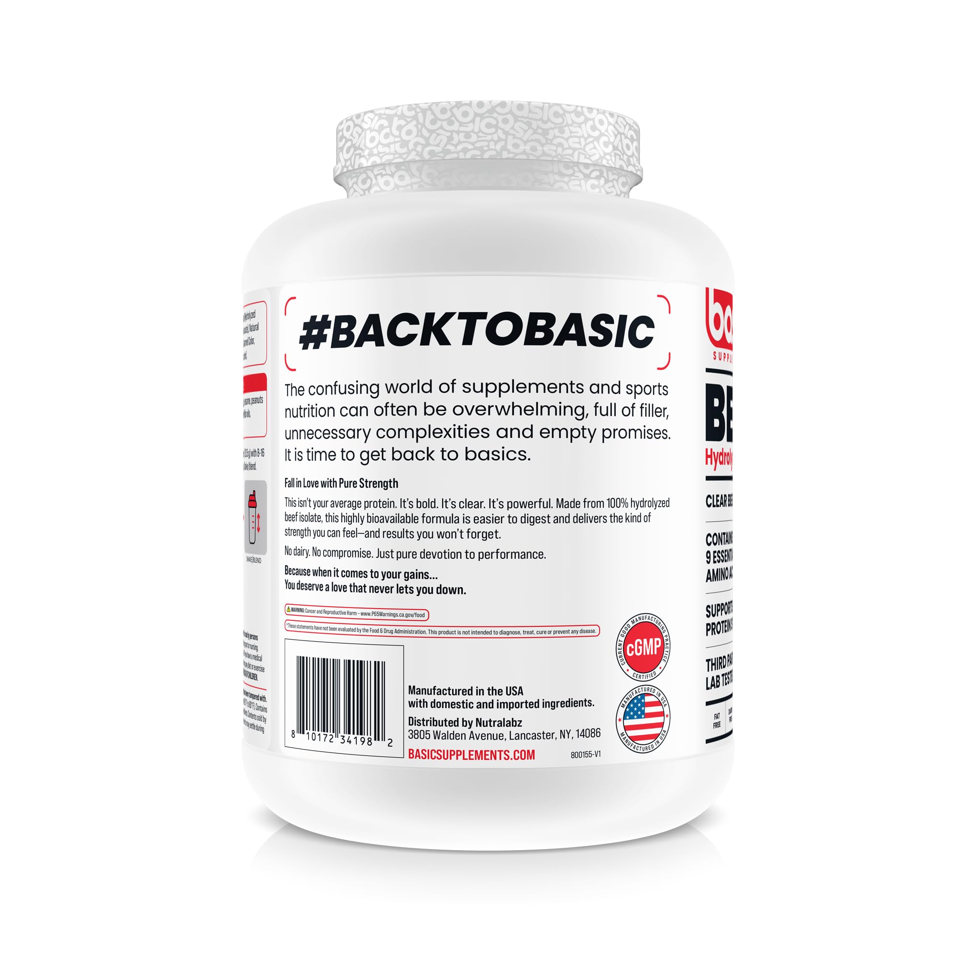 Basic Supplements beef protein scoop demonstrates convenient serving for precise daily intake