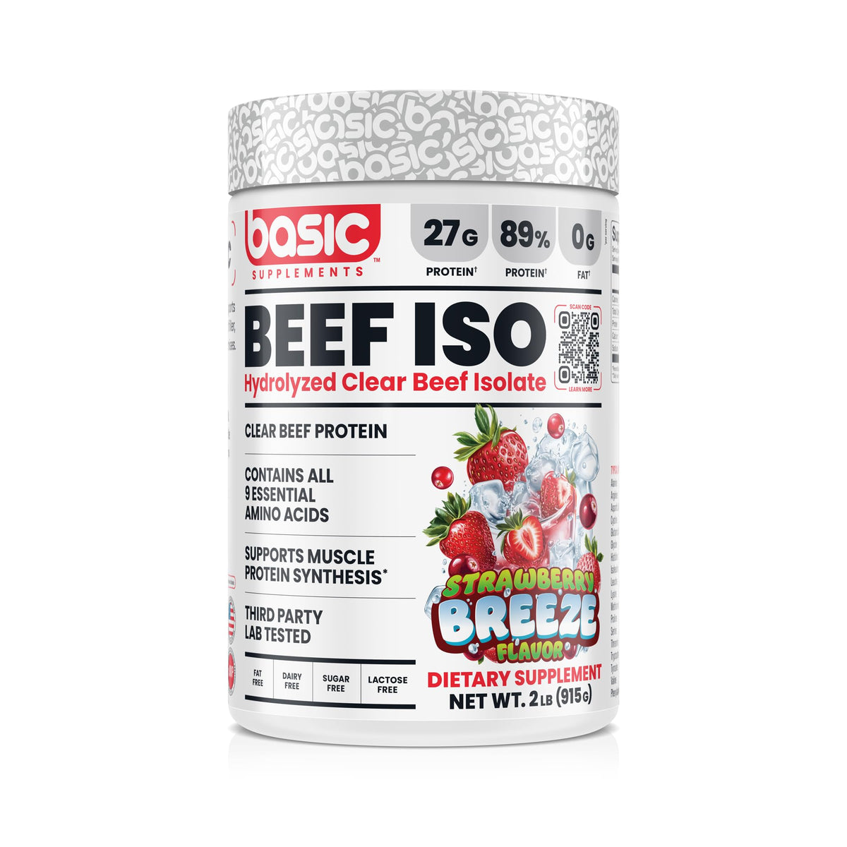 Basic Supplements Hydrolyzed Beef Isolate powder packaging highlights clean protein for lean recovery
