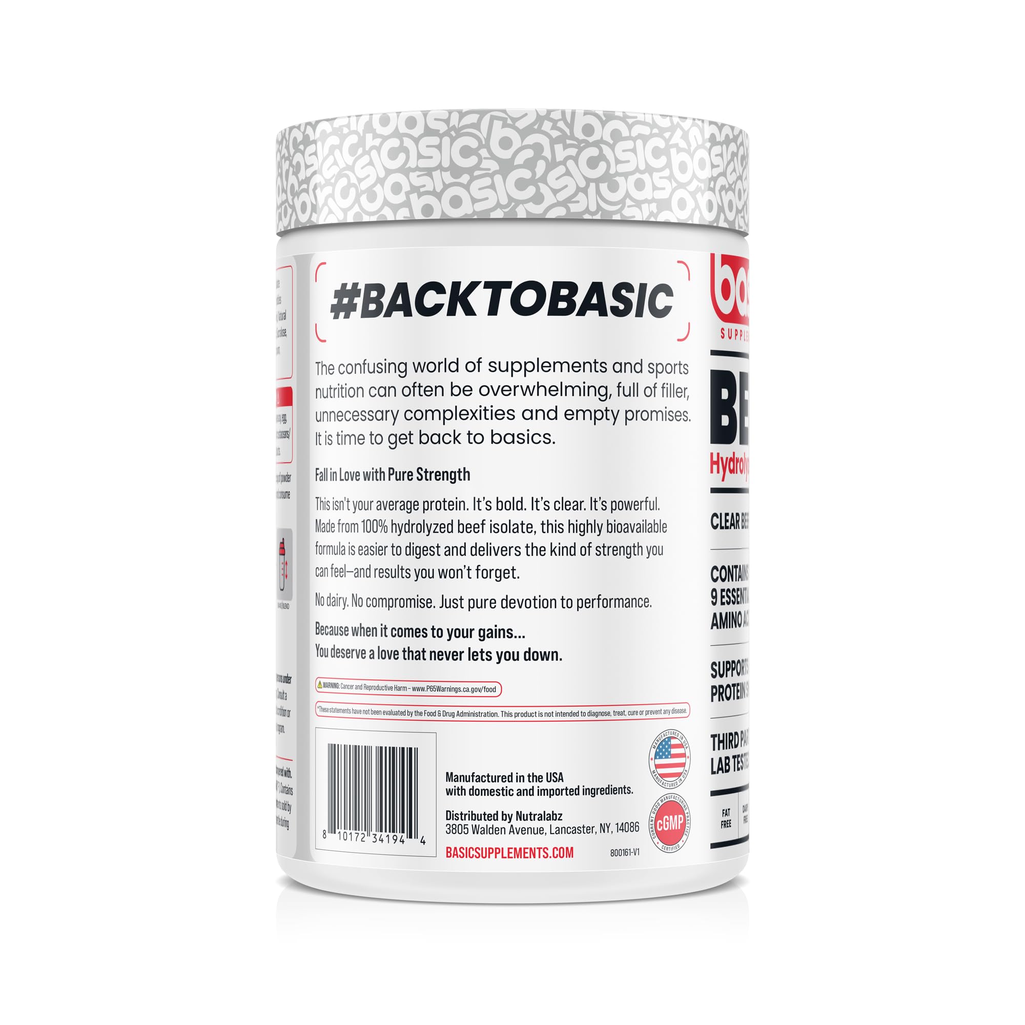 Basic Supplements hydrolyzed beef isolate shake glass showing easy mix.