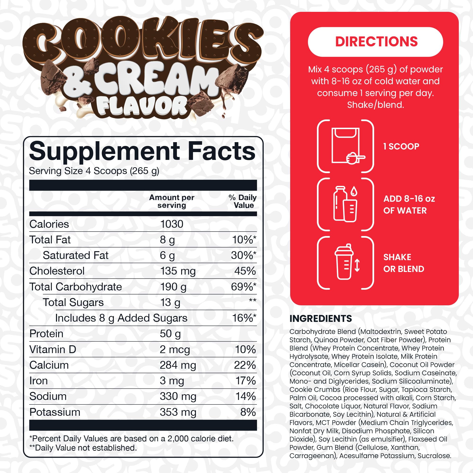 BASIC SUPPLEMENTS Mass Gainer powder poured into a shake glass for post-workout energy