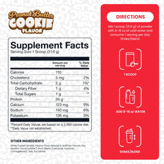 BASIC SUPPLEMENTS Whey Isolate peanut butter cookie label confirms gluten-free and RBST-free quality.