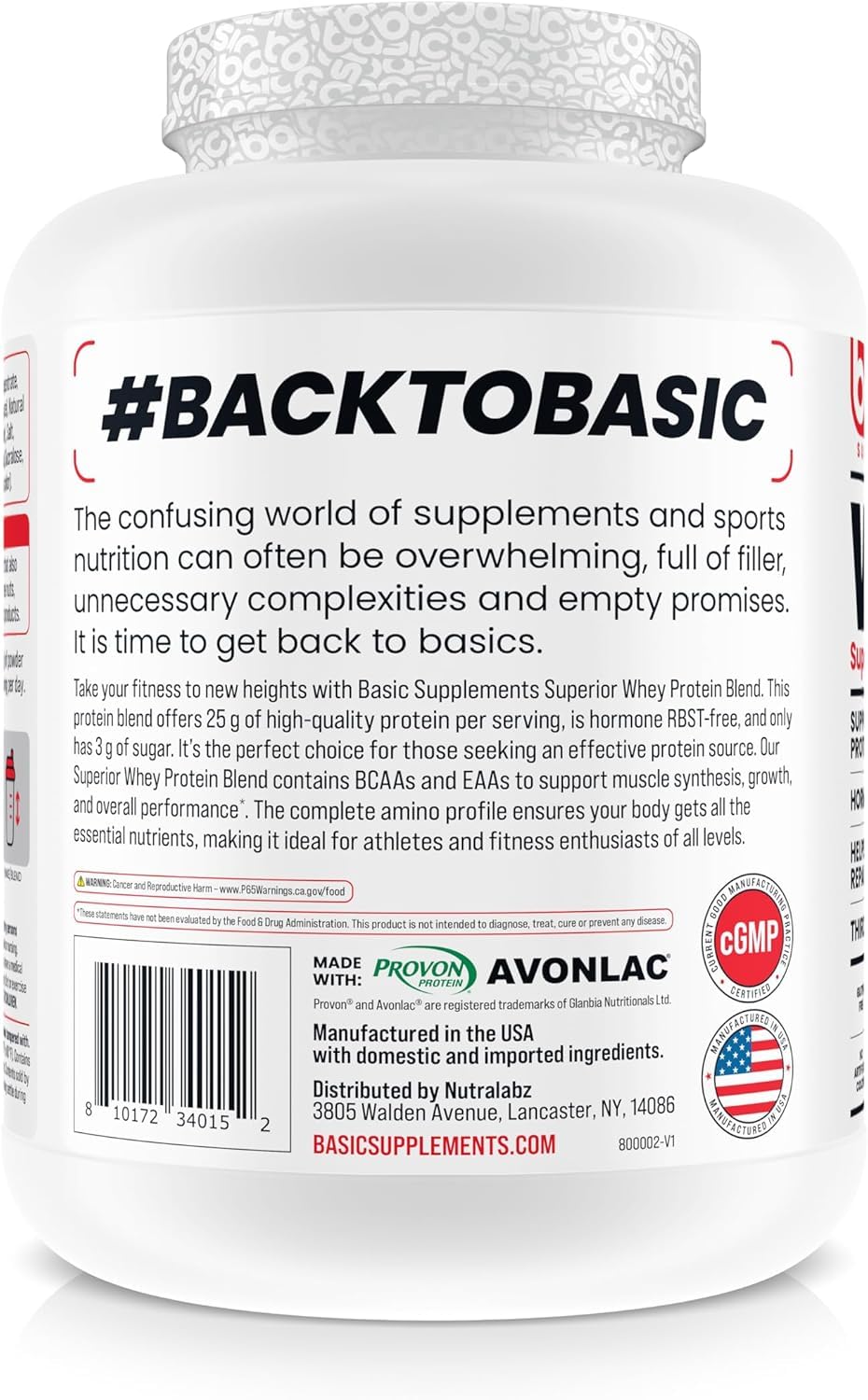 Basic Supplements whey protein powder with mixed shake image for post-workout recovery
