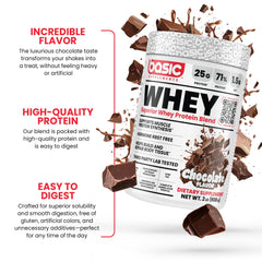 Shaker cup with BASIC SUPPLEMENTS whey shake showing smooth mixability