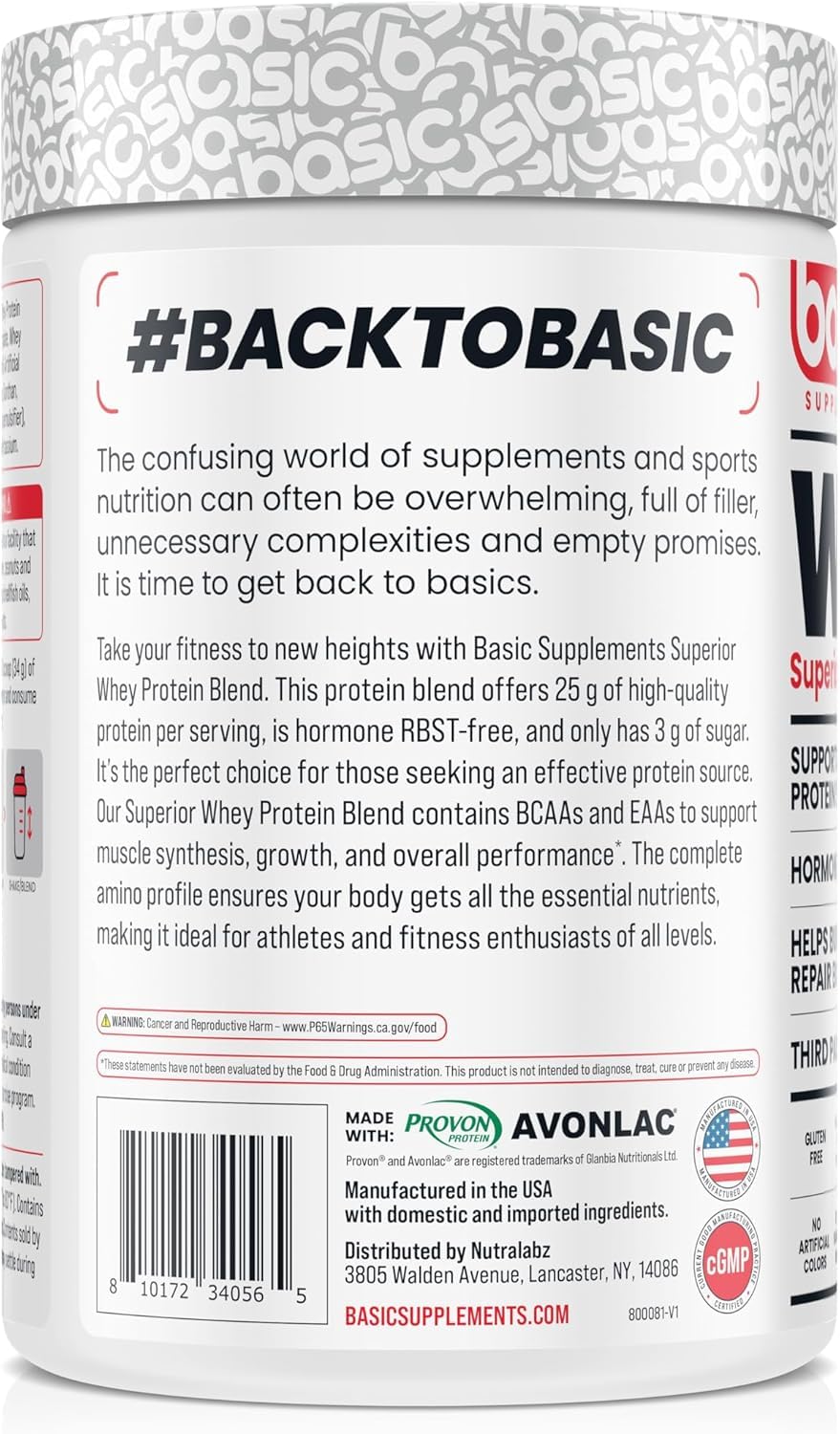 Basic Supplements Whey Protein Powder pouring into a shaker for convenient post-workout use.