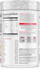 Basic Supplements Whey Protein Powder with scoop beside tub for easy preparation.