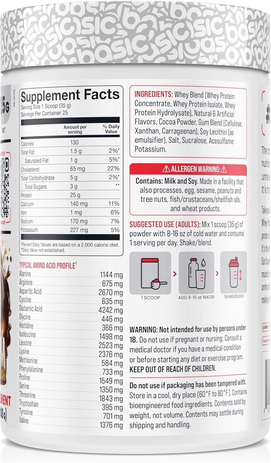 Basic Supplements whey protein powder scoop ready for a quick protein boost.
