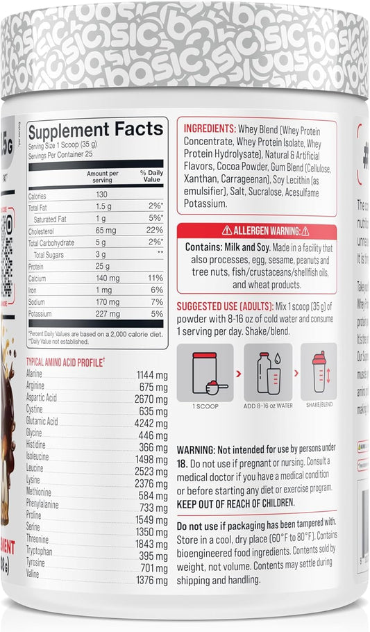 Basic Supplements whey protein powder scoop ready for a quick protein boost.