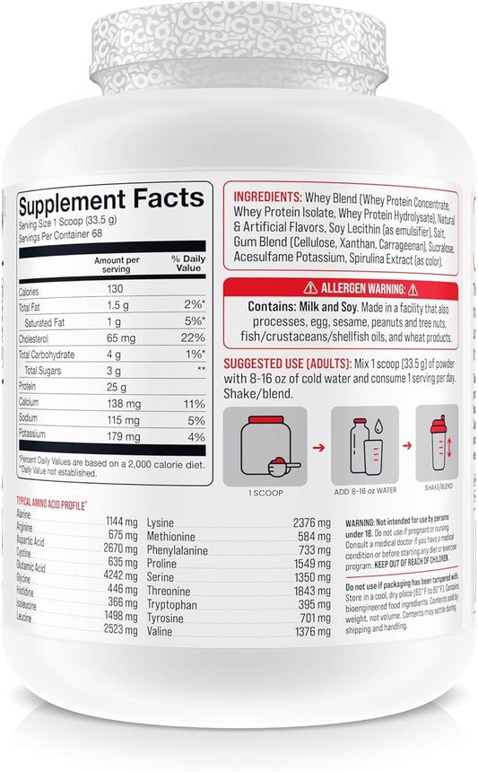Basic Supplements whey protein powder scoop near tub for easy daily protein intake