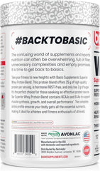 Basic Supplements whey protein shake closeup ideal for post-workout recovery.