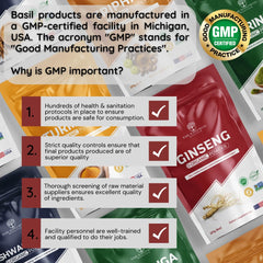 Basil Supplements certification badge signals transparency and organic sourcing.