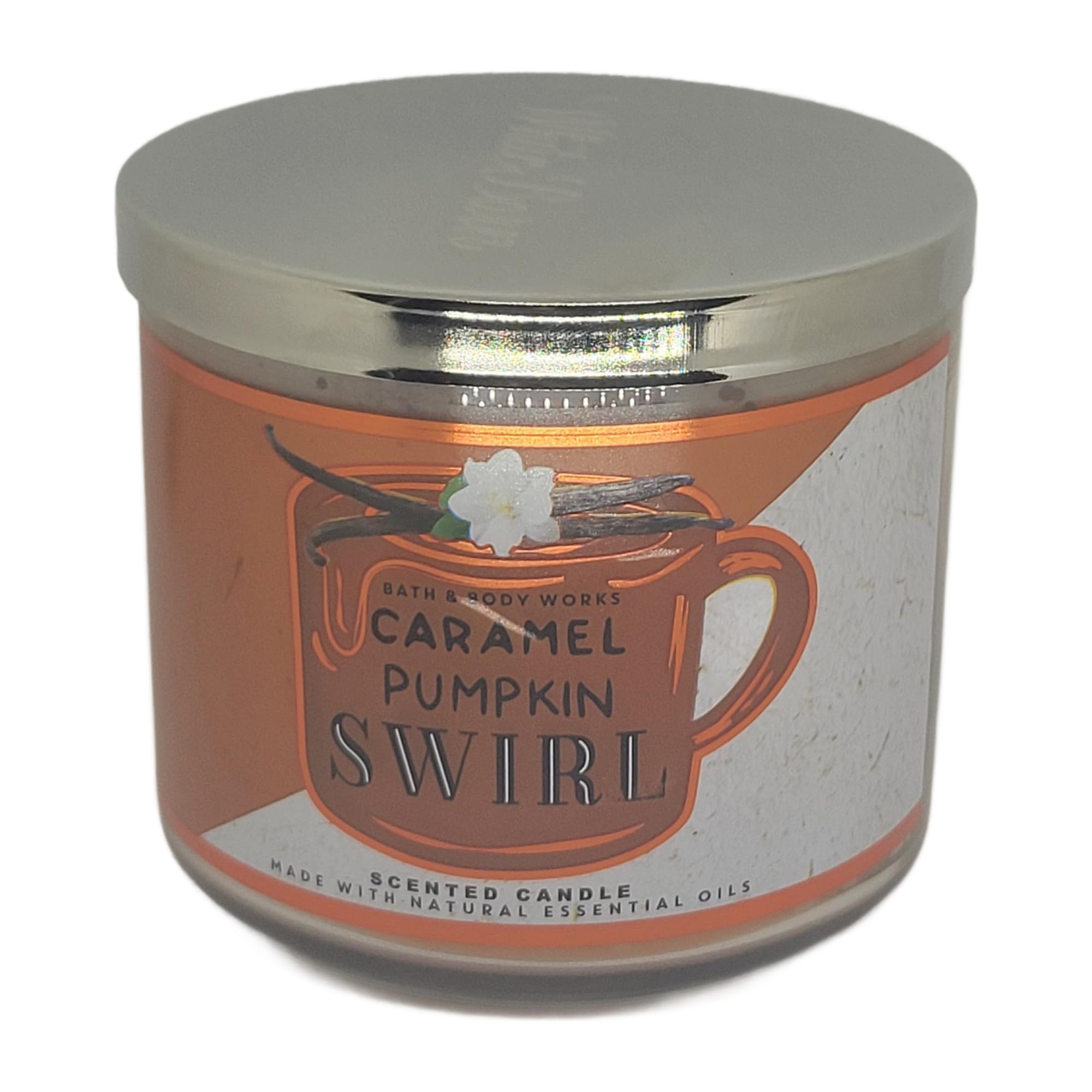 Bath & Body Works Caramel Pumpkin Swirl candle creates inviting fall mood with long-lasting fragrance.