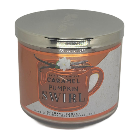 Bath & Body Works Caramel Pumpkin Swirl candle creates inviting fall mood with long-lasting fragrance.