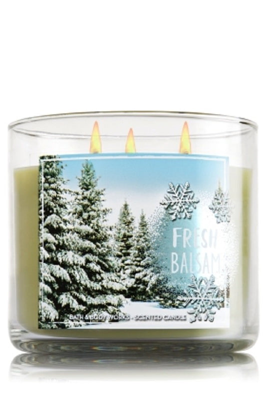 Bath and Body Works Fresh Balsam 3-Wick Candle front view for room-filling fragrance