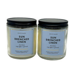 Bath & Body Works Sun Drenched Linen candle pack-2 close-up reveals clean, refreshing scent.