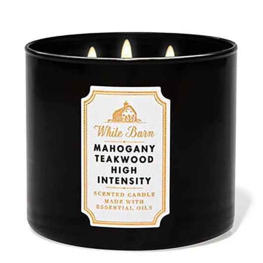 Bath & Body Works White Barn 3-Wick Candle Mahogany Teakwood pour for cozy evenings