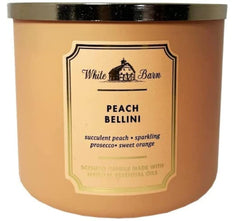 Bath & Body Works White Barn 3-Wick Peach Bellini candle, ideal for cozy evenings.