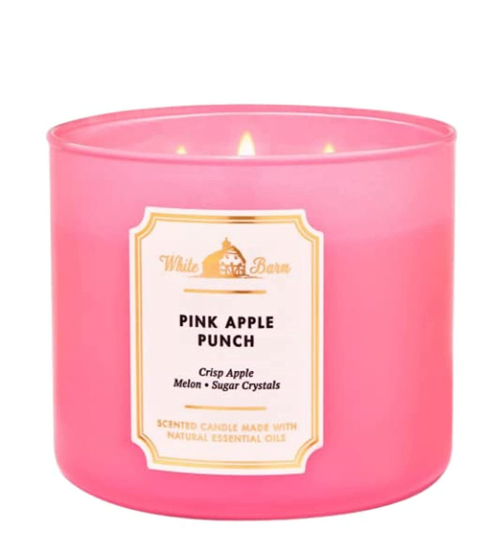 Bath & Body Works White Barn 3-Wick Candle Pink Apple Punch jar for cozy living room ambiance