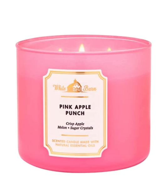 Bath & Body Works White Barn 3-Wick Candle Pink Apple Punch jar for cozy living room ambiance