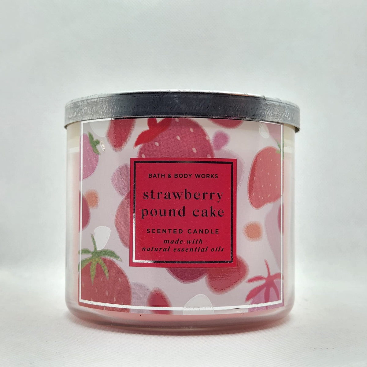 Bath & Body Works White Barn 3-Wick Candle Strawberry Pound Cake for a cozy home fragrance