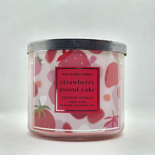 Bath & Body Works White Barn 3-Wick Candle Strawberry Pound Cake for a cozy home fragrance