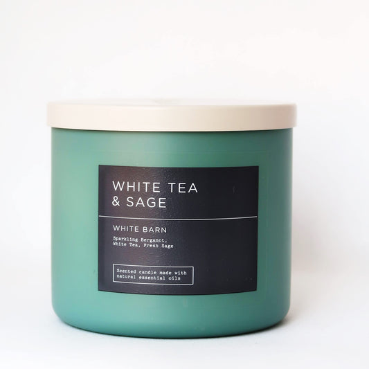 Bath & Body Works White Tea & Sage 3-Wick candle with essential oils for a lasting aroma