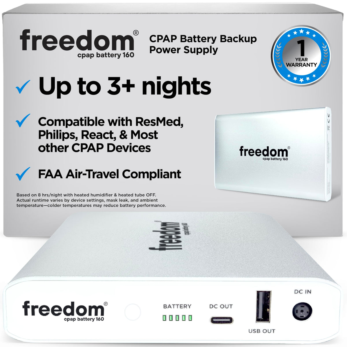 Battery Power Solutions Freedom CPAP 160Wh battery for extended travel power