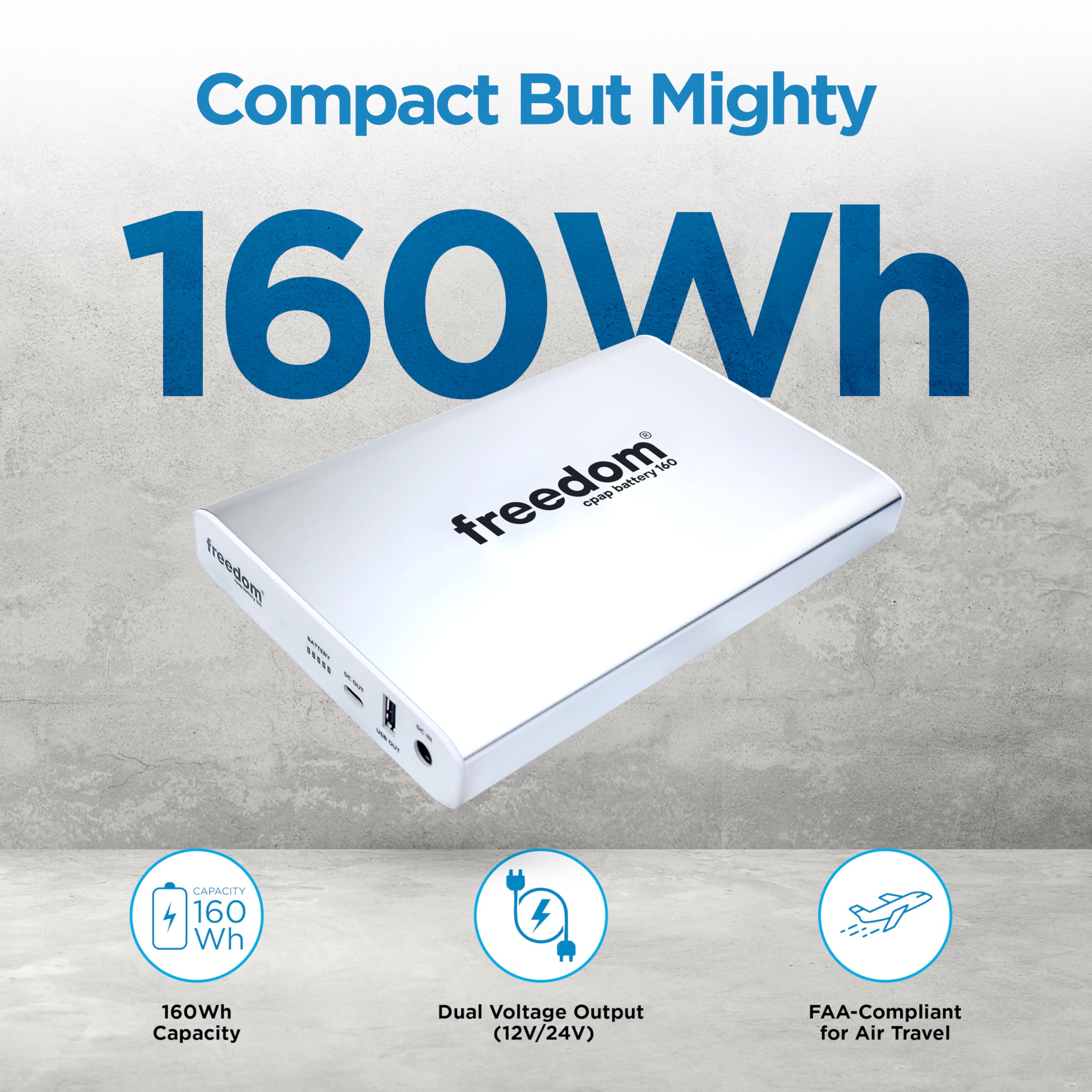 Freedom CPAP compact travel design by Battery Power Solutions for easy portability