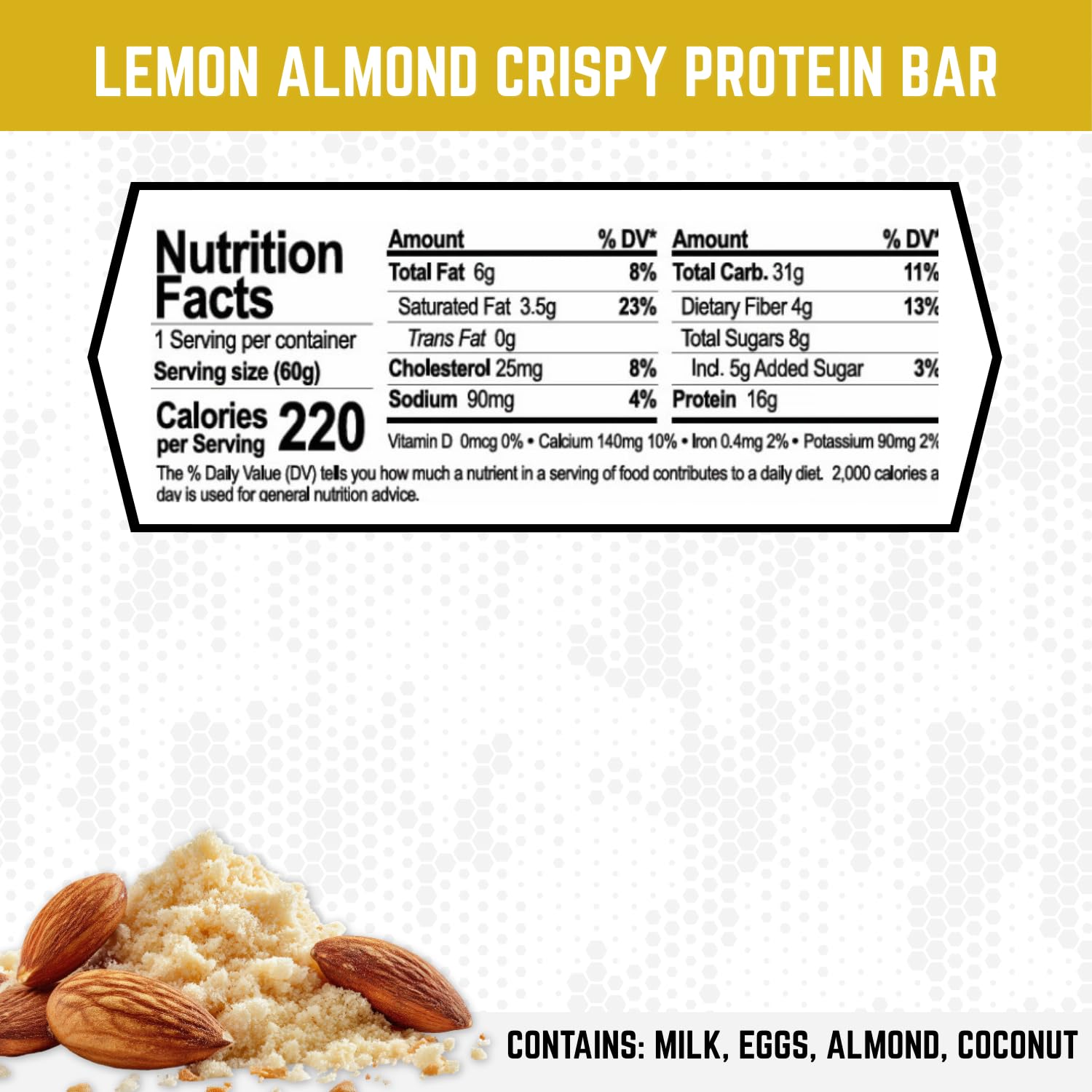 Battle Bars Lemon Almond bar crisp texture visible with almond crunch for a protein snack.