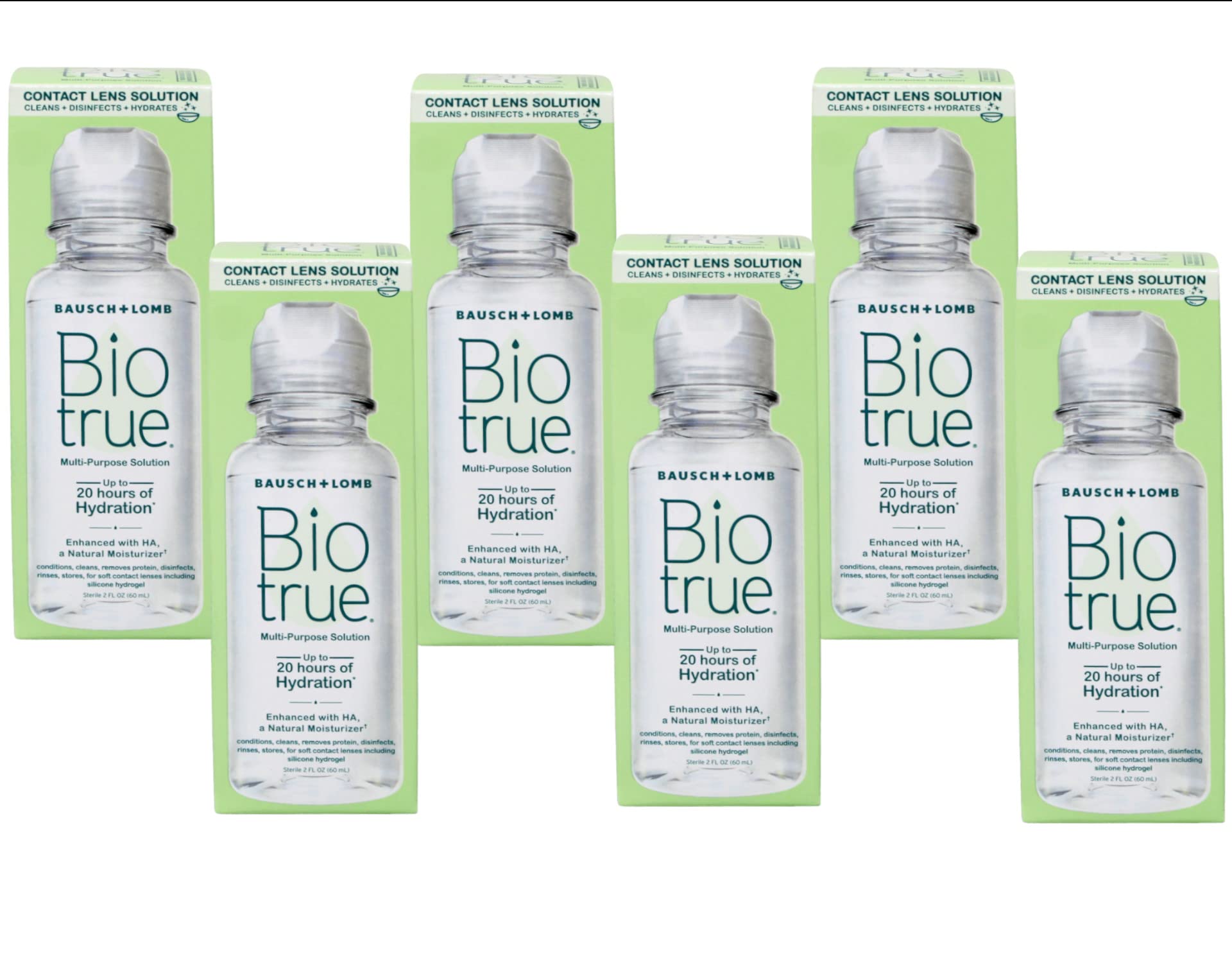 Bausch and Lomb Biotrue travel bottle, front view, ready for on-the-go lens care.