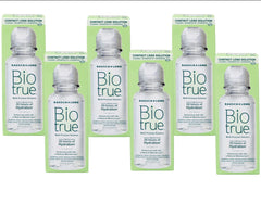 Bausch and Lomb Biotrue travel bottle, front view, ready for on-the-go lens care.
