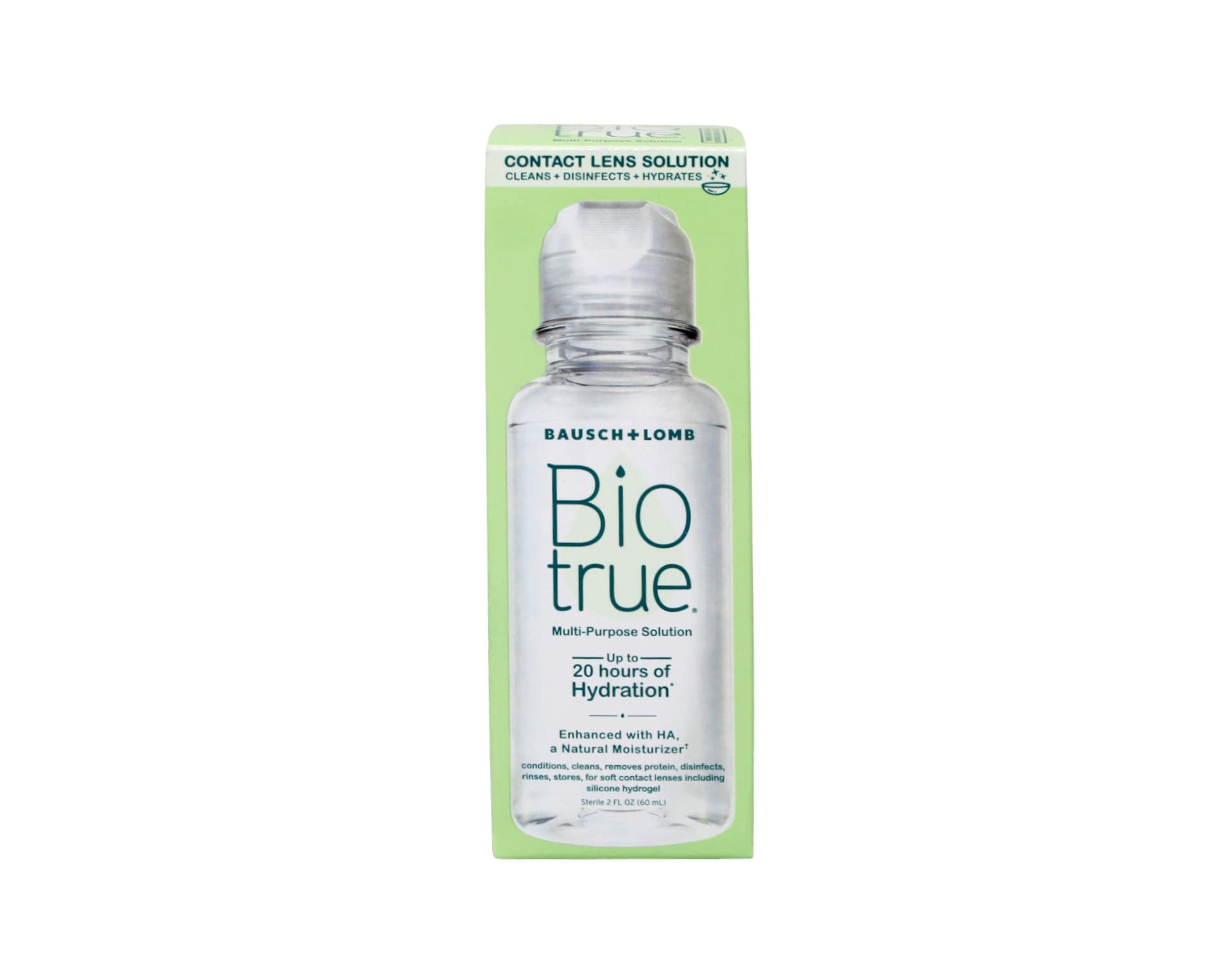 Box packaging shows Biotrue Travel Solution, compact on-the-go care for lenses.