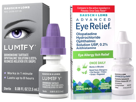 Bausch + Lomb Lumify bottle close-up for quick redness relief
