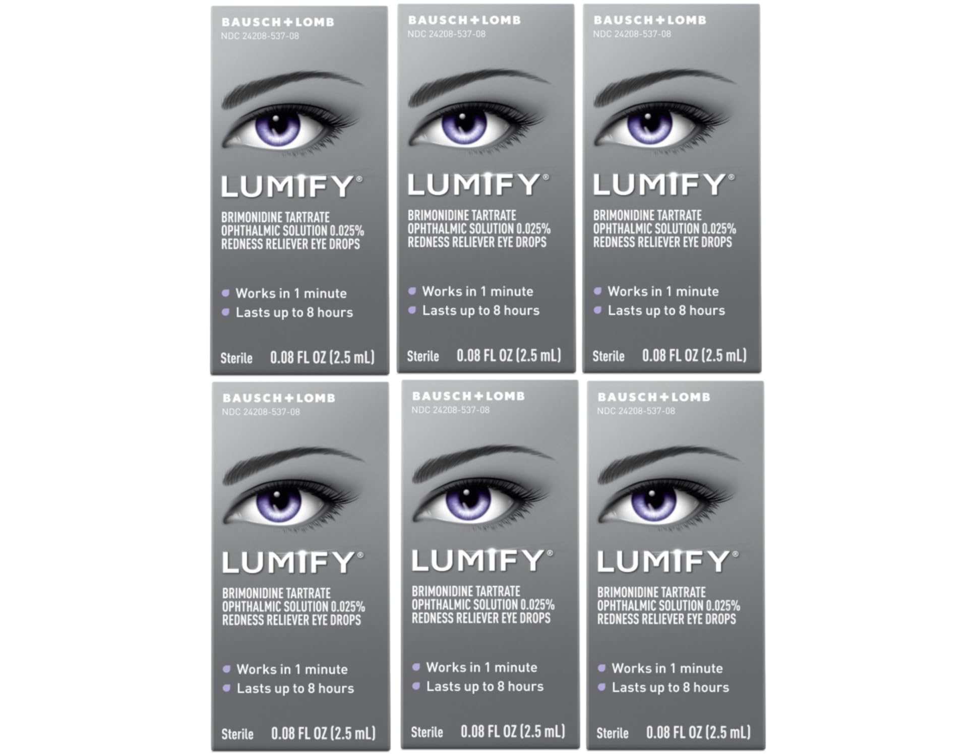 Bausch + Lomb Lumify eye drops bottle front view for fast redness relief.