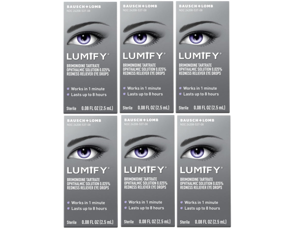 Bausch + Lomb Lumify eye drops bottle front view for fast redness relief.