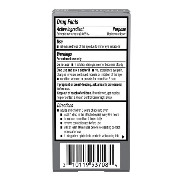 Lumify product label highlights redness relief from eye care experts