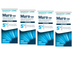 Bausch + Lomb Muro 128 5% bottle ready for use, potential temporary relief for corneal edema.