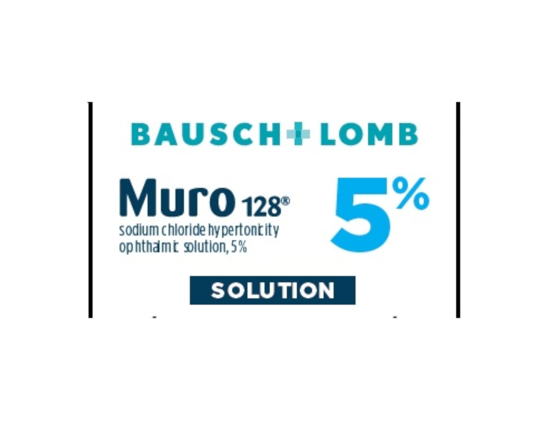Close-up of sterile packaging for Muro 128 5% solution.