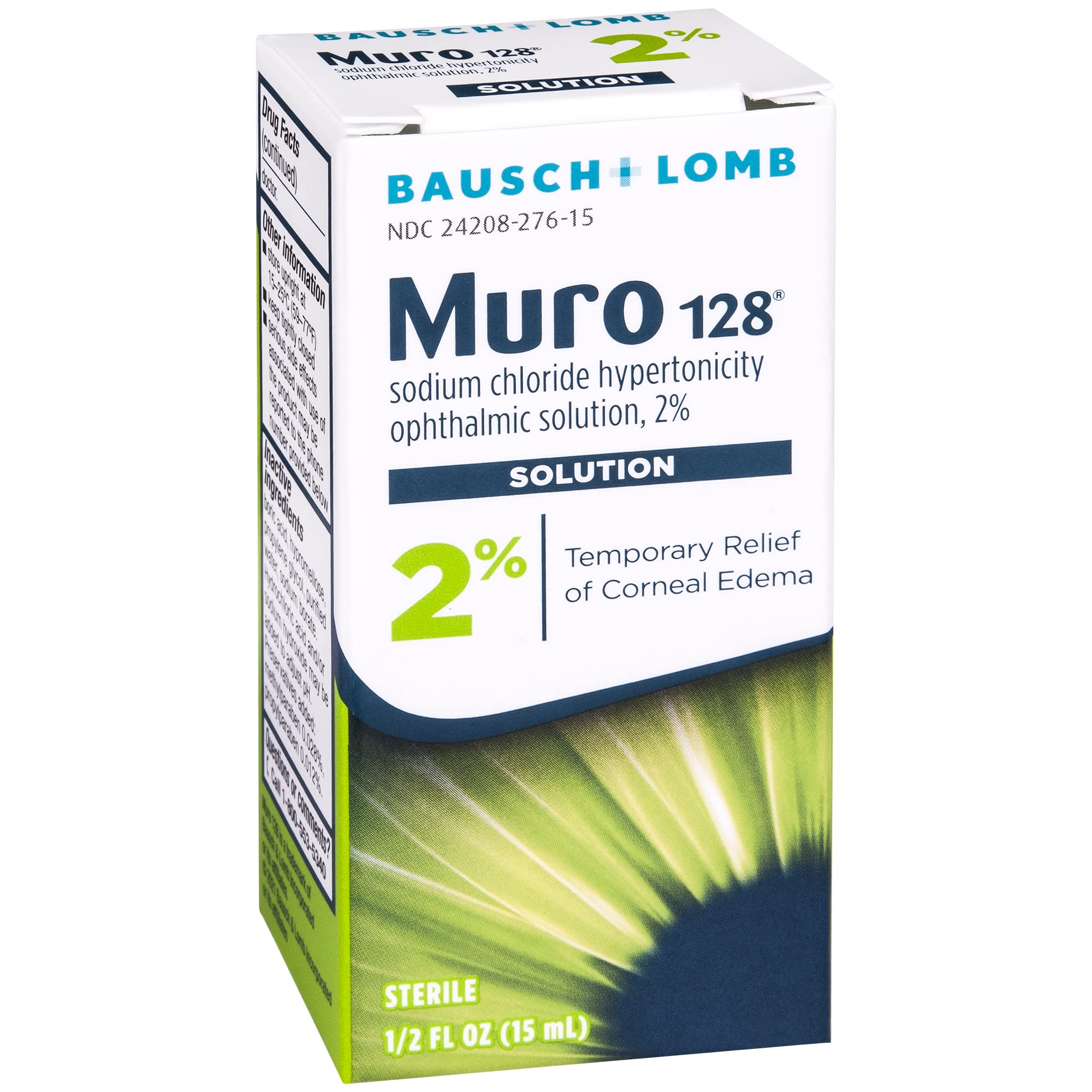 Bausch + Lomb Muro 128 eye care solution in a pack for routine care.