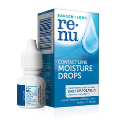 Renu moisture drops dropper ready to refresh your lenses.