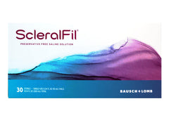Pack of 30 sterile ScleralFil vials for travel lens care.