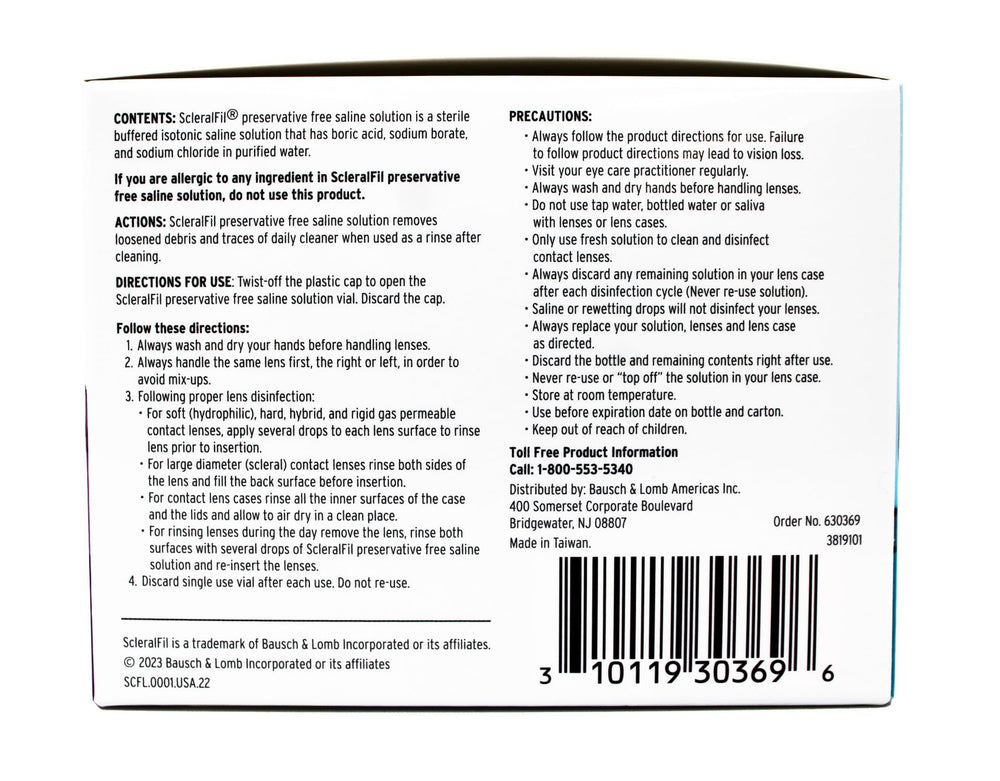 Preservative-free ScleralFil saline for safe lens handling.