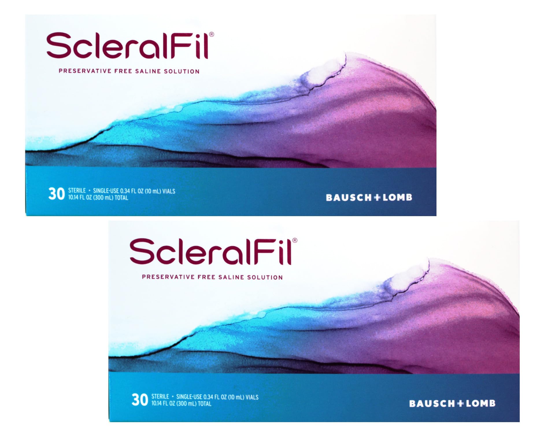 Bausch + Lomb ScleralFil saline vial ready for gentle lens rinse.