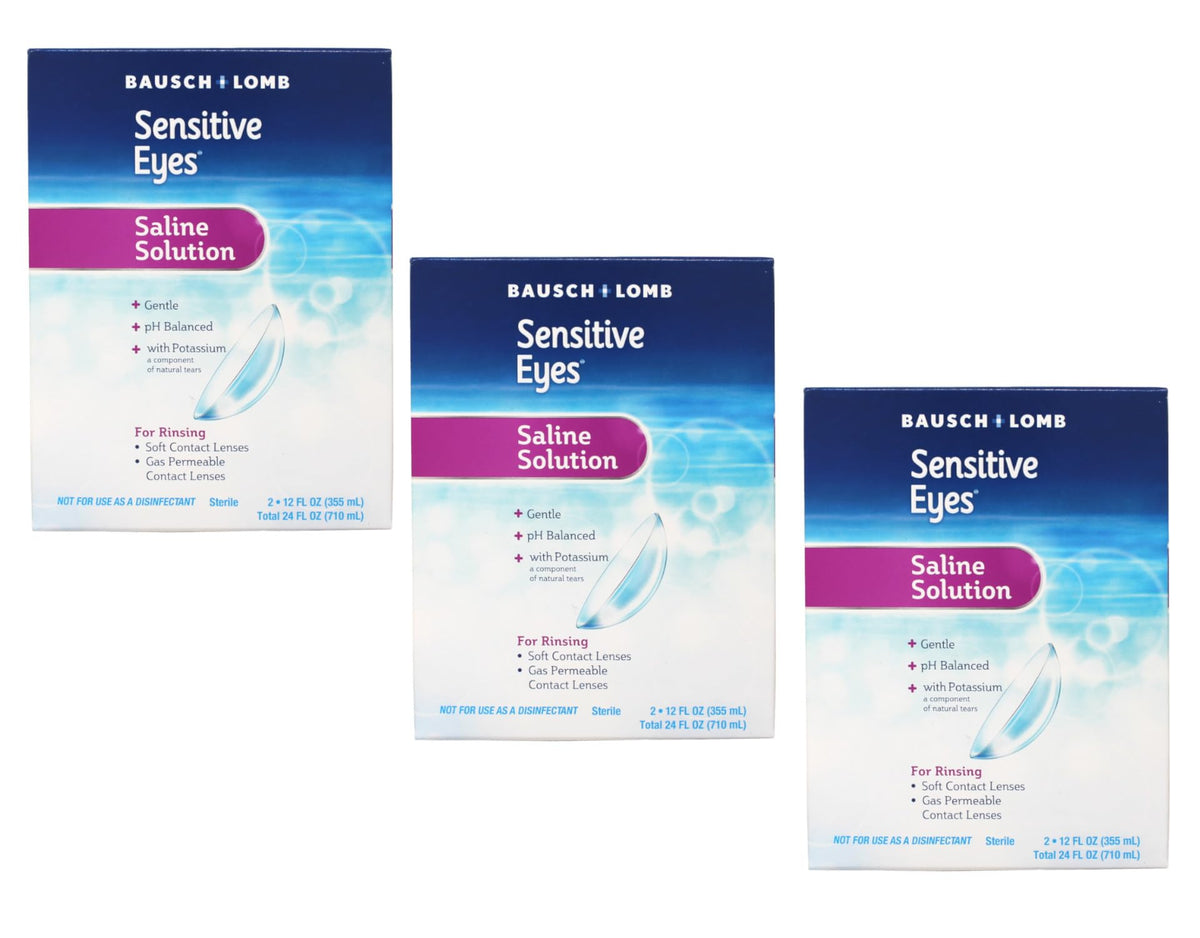 Bausch + Lomb Sensitive Eyes Plus saline bottle pour for easy lens rinsing